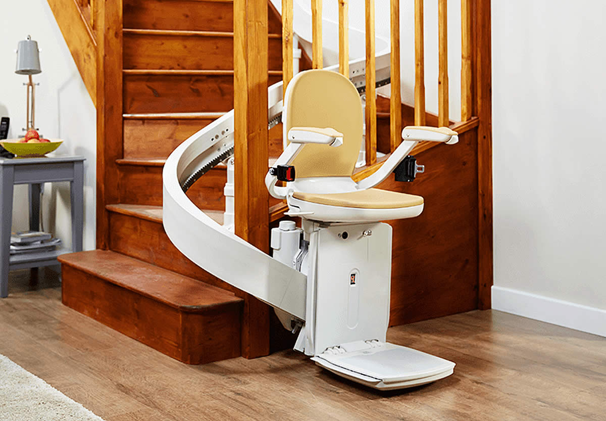 Curved Stair Lift installed in Roanoke, Lexington, Danville, Lynchburg, Blacksburg, Rocky Mount, Salem, VA